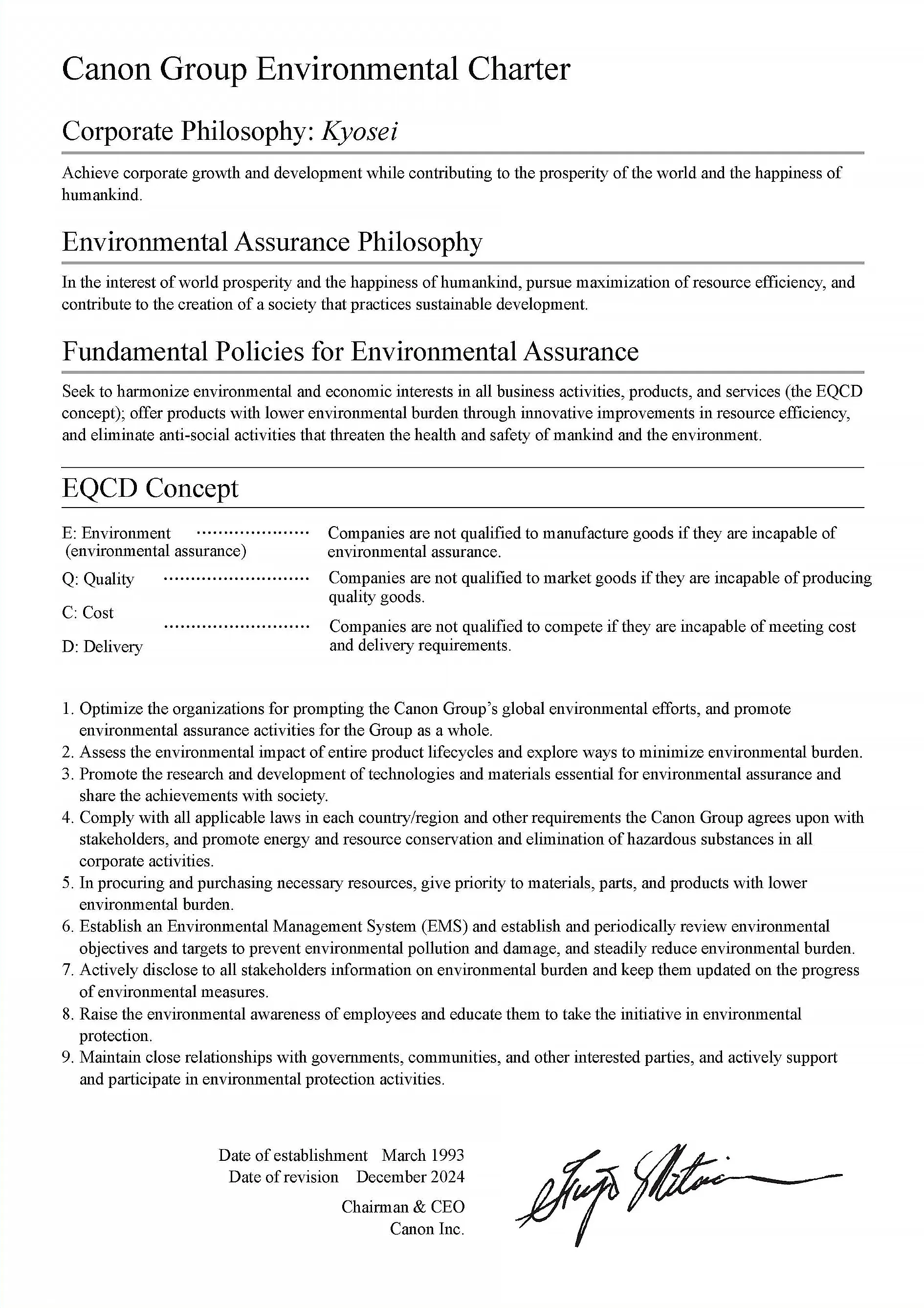 Canon Group Environmental Charter