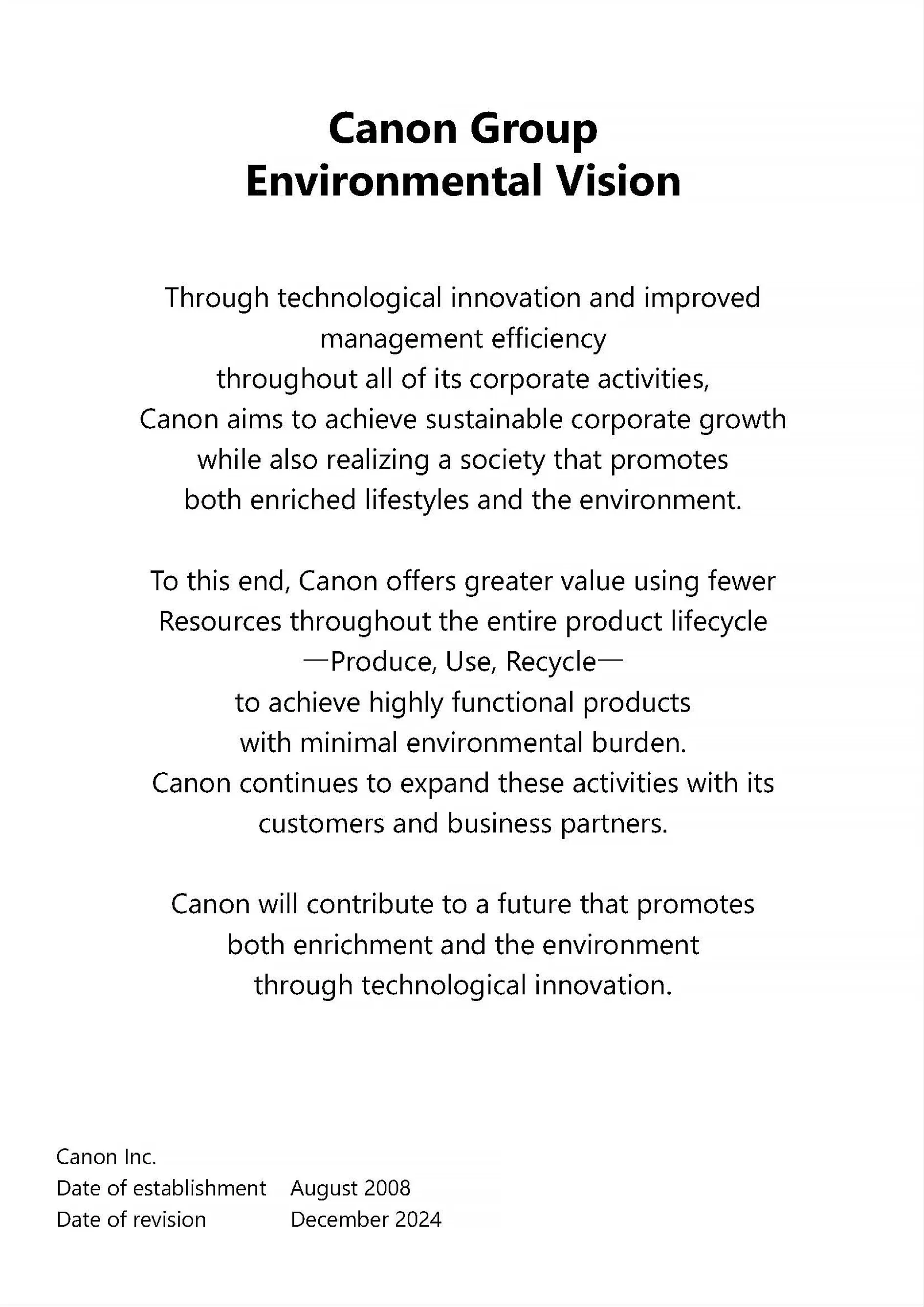 Canon Group Environmental Vision