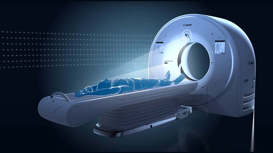 Image illustration:The positions of a patient's joints etc. are determined based on images acquired by two Canon cameras and an advanced position identification model designed using deep learning.