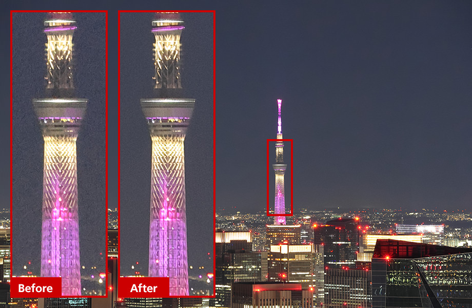 This is a comparison between the captured image and the image after deep learning processing.