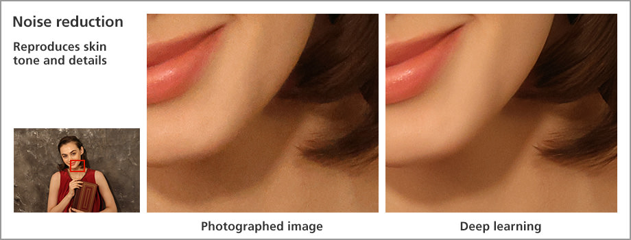 This is a comparison between the captured image and the image after deep learning processing.