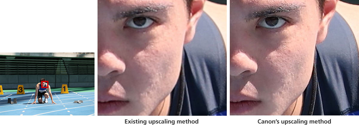 This is a comparison image showing the effects of the upscaling function versus previous models.
