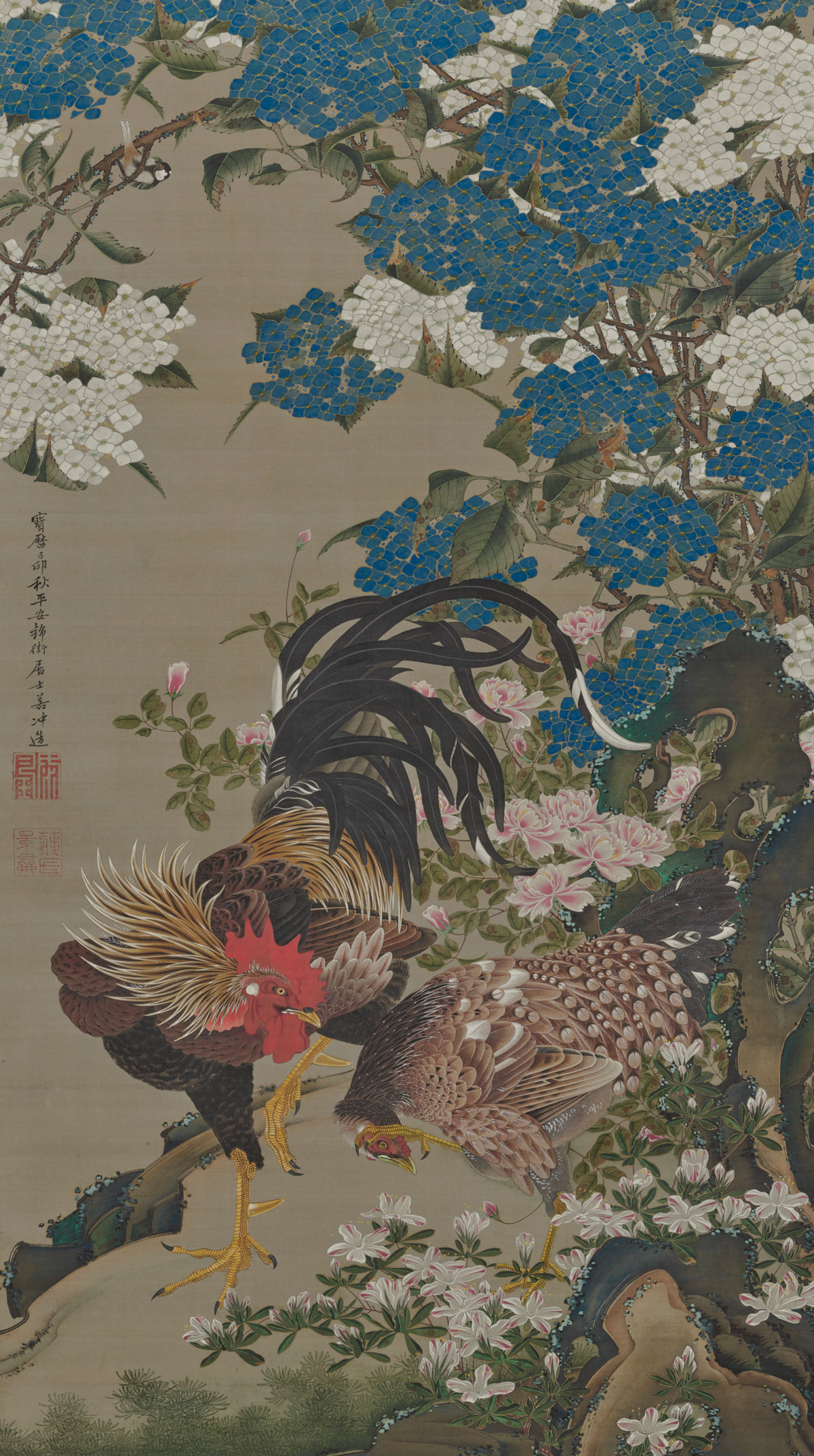 Hydrangeas with fowl