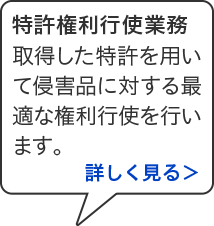 とっきょけんりこうしぎょうむ しゅとくしたとっきょをもちいてしんがいひんに対するさいてきなけんりこうしを行います。 詳しく見る