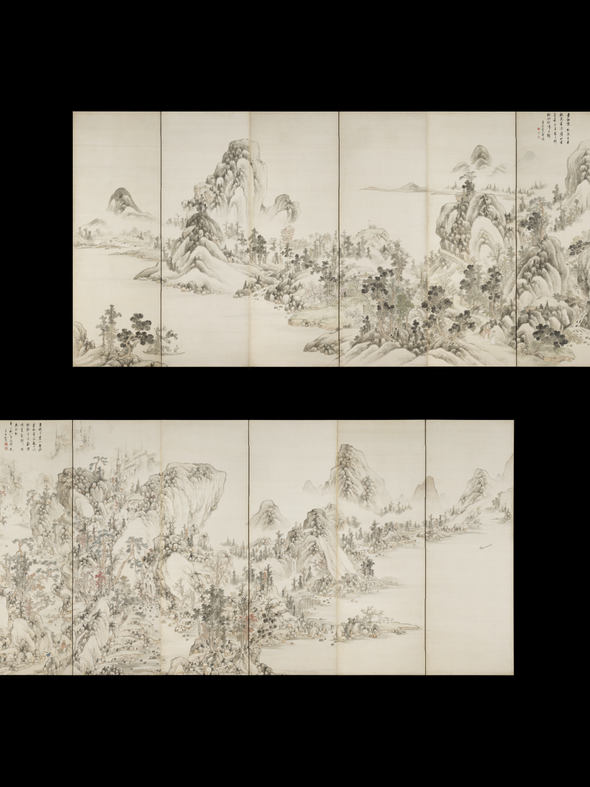 春秋山水図屏風